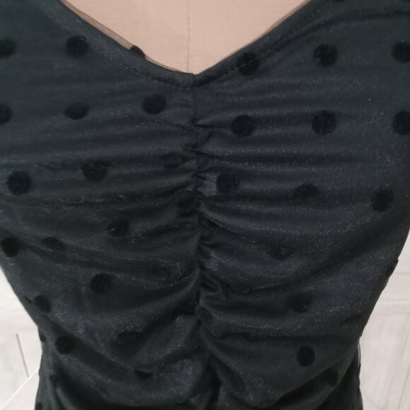 AMBIANCE-NWT Black Sheer Lace Polka Dot Puff Sleeve Elegant Mesh Top-Size-M - Picture 8 of 12